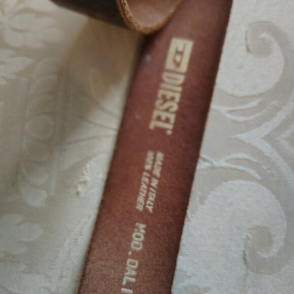 DIESEL Heavy Duty Brass Branded Logo Belt 100% Genuine Leather Made in Italy L - Picture 4 of 11